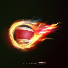 Costa Rica flag with flying soccer ball on fire vector