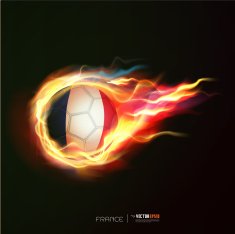 France flag with flying soccer ball on fire vector illustration