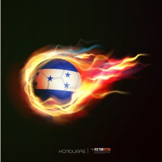 Honduras flag with flying soccer ball on fire vector illustration