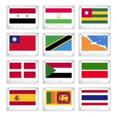 Set of Countries Flags on Metal Texture Plates