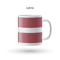 Latvia flag souvenir mug on white background N2