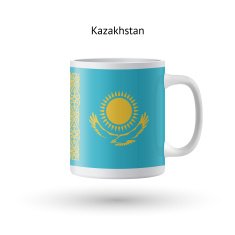 Kazakhstan flag souvenir mug on white background N2