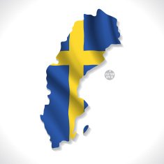 Sweden map with waving flag isolated white background vector illustration