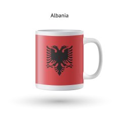Albania flag souvenir mug on white background N2