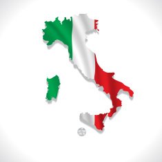 Italy map with waving flag isolated white background vector illustration