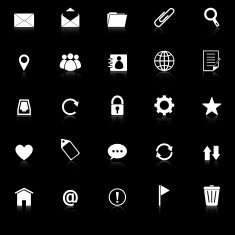 Mail icons with reflect on black background