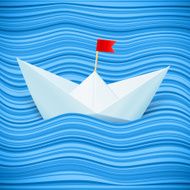 Vector paper boat in blue waves of sea