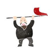 retro cartoon man waving flag