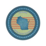 Label with map of wisconsin Denim style Vector eps10