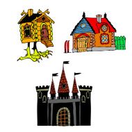 Vector set of castle house hut on chicken legs