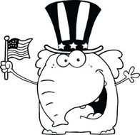 Black and White Patriotic Elephant Waving An American Flag