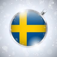 Merry Christmas Silver Ball with Flag Sweden N3