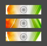 Indian flag colorful wave set of three headers illustration
