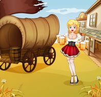sexy waitress beside the wagon