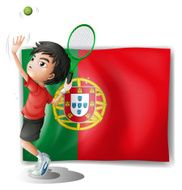 Portugal flag at the back of tennis player