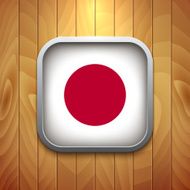 Rounded Square Japan Flag Icon on Wood Texture