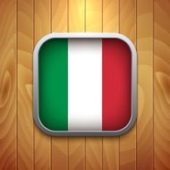 Rounded Square Italian Flag Icon on Wood Texture