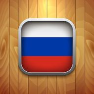 Rounded Square Russian Flag Icon on Wood Texture