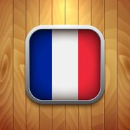 Rounded Square France Flag Icon on Wood Texture