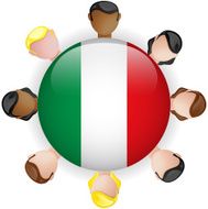 Italy Flag Glossy Button with People