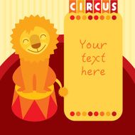 Circus lion sitting on pedestal