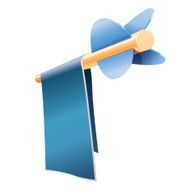 Vertical ad banner on wooden arrow