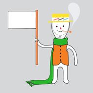 Whoopee boy with blank banner smoking pipe