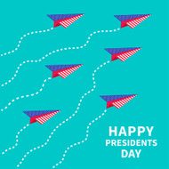 Six paper planes Dash line Presidents Day background