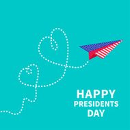 Presidents Day background Paper plane Two dash line hearts