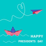 Presidents Day background Paper boat and paperplane Dash line