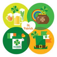 Happy St Patrick&#039;s Day vector illustration icon set Leprechaun
