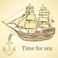 Sketch anchor and ship in vintage style N2