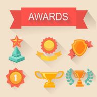 Trophy and awards icons set flat style