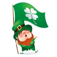 Leprechaun holding flag of clover symbol