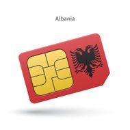 Albania mobile phone sim card with flag