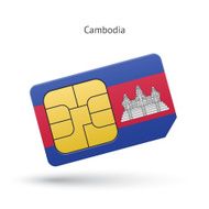Cambodia mobile phone sim card with flag