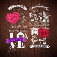 Wooden background typography design and decorative hearts