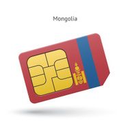 Mongolia mobile phone sim card with flag
