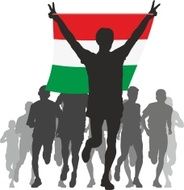 Athlete with the Hungary flag at finish