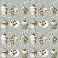 Seamless pattern Watercolor cupcakes muffins festive flags N2