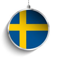 Merry Christmas Silver Ball with Flag Sweden N4