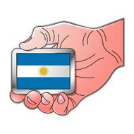 hand holding Argentina flag