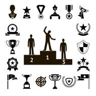 Win Awards Symbols and Trophy Silhouette Icons Set Isolated Vector