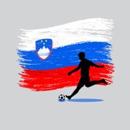 Soccer Player action with Republic of Slovenia flag on backgroun