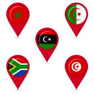 Map pin icons of national flags african countries