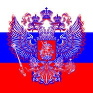 Russian double-headed eagle coat of arms on the background flag