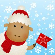 Funny sheep on winter background N2
