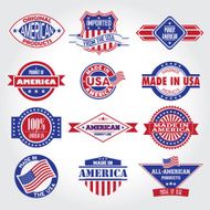 Set of various Made in the USA graphics labels badge