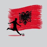 Soccer Player action with Republic of Albania flag on background