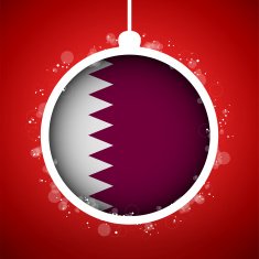 Merry Christmas Red Ball with Flag Qatar